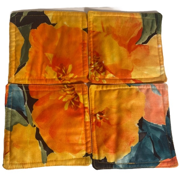 Vintage Fabric Coasters Hawaiian Tropical Floral fabric squares  flowers Hawaii - Picture 1 of 7